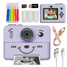 (Bear Purple) Kids Digital Camera With Instant Print Mini Printer 2.8inch Video Portable Thermal Instant Photo Print Kids Camera With Printer
