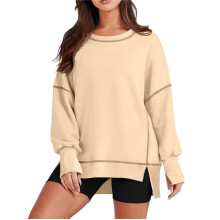 Damskie Bluzy z Okrągłym Dekoltem, Swobodnym Krojem, Długim Rękawem, Oversize, Modne, Kontrastowe Przeszycia, Jesienna Bluzka Typu Pullover