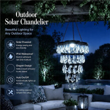 27 Inch High Handcrafted Tiered Crystal Solar Chandelier Light, Waterproof Solar Powered LED Hanging Pendant Lantern