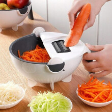 9 In 1 Mandoline Slicer with Drain Basket Potato Peeler Carrot Onion Grater Strainer White Vegetable Cutter