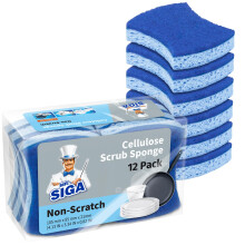 MR.SIGA Non-Scratch Cellulose Scrub Sponge, Dual-Sided Dishwashing Sponge for Kitchen, 12 Pack