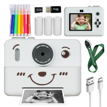 (Bear White) Kids Digital Camera With Instant Print Mini Printer 2.8inch Video Portable Thermal Instant Photo Print Kids Camera With Printer