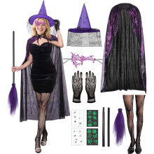 Hexenkostüm Kostüm Verkleidung Halloween Damen Set Schwarz — hexenkostüm damen, hexenkostüm halloween, schwarzes hexenkostüm, kostüm mit hut