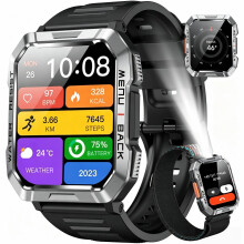 Blackview Rugged Military Smart Watch for Men | 100-Day Ultra-Long Battery | LED Torch & CompassBluetooth CallingHealth Monitor120+ Sports