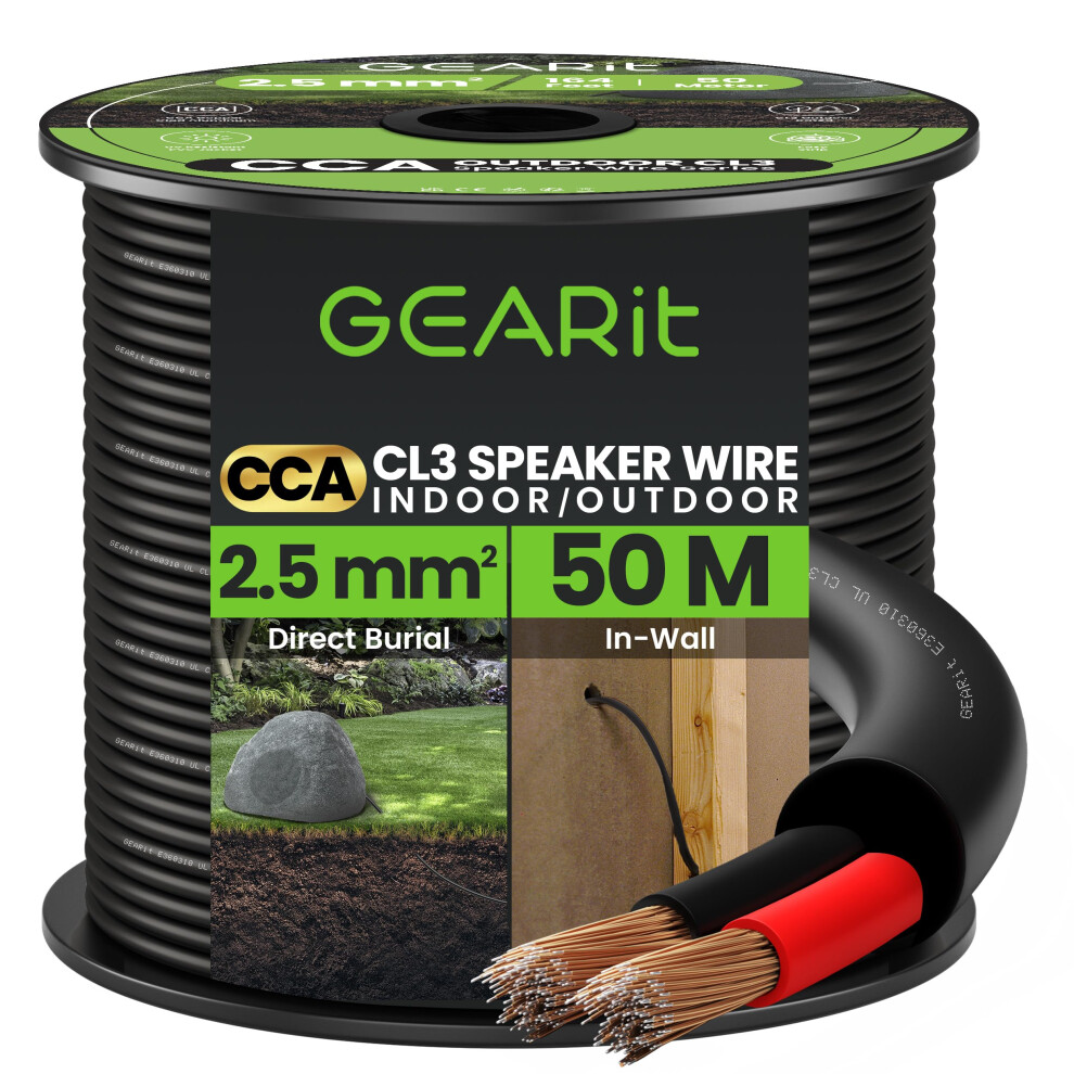 Gearit 2X2.5mmâ² Speaker Cable, Cl3 In-Wall Rated Cca Speaker Wire 14 Gauge, 14Awg 2 Core Audio Cable For Home Cinema, Outdoor Direct Burial, Garden S 5002819948691