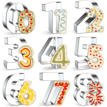 (30) Number Cookie Cutters Set 0-8, Birthday Baking Molds Stainless Steel, 9 Pieces Dough Cutting Tools, Silver