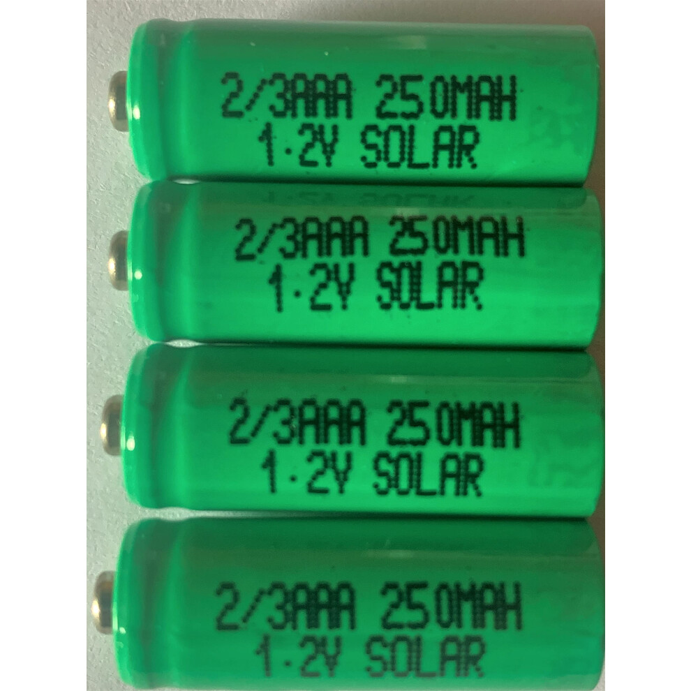 1.2V 250Mah 2/3Aaa Solar Rechargeable Batteries Nimh 30Mm X 10.2Mm (Shorter Than Normal Aaa) - Pack Of 4 Light 5005726731783