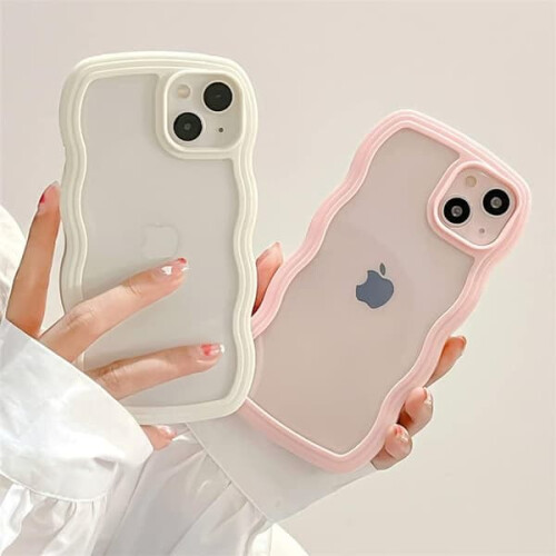 Capa transparente com moldura ondulada e fofa, feita de silicone macio e transparente, compatível com iPhone 15 Plus - Rosa 1