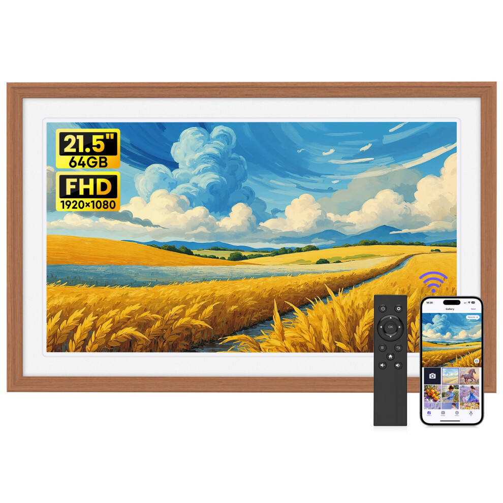 Uhale 21.5 Inch Wifi Digital Photo Frame With 64Gb Memory, 1920X1080 Fhd Display, Wooden Digital Picture Frame, Remote Control, Auto-Rotate, Instant 5006814705150