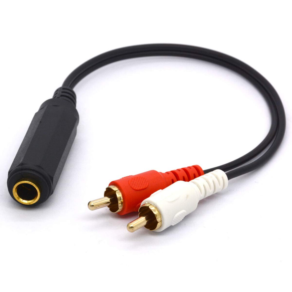 Huhanggod 6.35Mm To Rca Splitter Cable, Plated 6.35 Trs Female To Dual Rca Male Stereo Audio Adapter Lead (25Cm) Gold 5009345524955