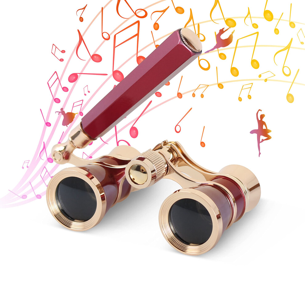 Aomekie Theatre Opera Glasses With Handle 3X25 Compact Folding Binoculars For Theater Horse Racing Classical (Red) Red 5009182640238