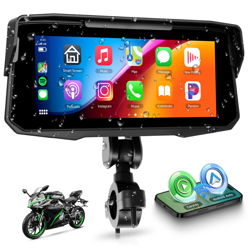 Rimoody 6.86 Inch Motorcycle Portable Moto Carplay, Wireless Android Auto/Airplay/Android Cast, Ip68 Waterproof Touchscreen With Bluetooth, Eq, Unive 5000245613237
