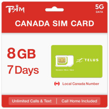 Canada SIM Card for 7 Days | Local Canada Number with Unlimited Calls, Text and 8GB 5G Data | Hotspot Sharing Allowed | Call Home Included