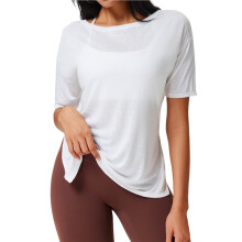 Damen-T-Shirt mit Transparentem, Schulterfreiem Pullover und Mesh-Trainingsärmeln Weiß XXL