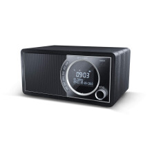 SHARP DR-450(BK) Digital Radio with DAB/DAB+/FM, Bluetooth 4.2, 20 Station Presets, Alarm & Snooze, Wooden Speaker Housing, and LCD Display - in Blac