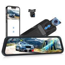 CAMECHO 4K Mirror Dash Cam with WiFi, 9.66" Full Touch Screen Rear View Mirror Camera for Cars & Trucks, Front and Rear Dual Cameras, Night Vision, G