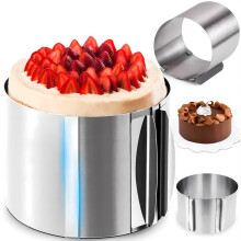 (White/Gold) Adjustable Cake Ring Mold 16-30cm Diameter 12cm Height Stainless Steel with Measurement Scale and Locking Mechanism Silver RETOO