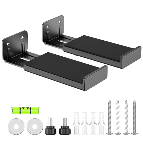 PlusAcc Universal Adjustable Wall Mount Brackets Holder for Soundbar Black