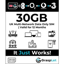 UK Multi-Network Data SIM Card | Automatically Selects the Strongest Network: EE, Three, O2, or Vodafone (30GB - 12 Months)