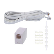 HAWAKA Phone Extension Cord 16FT/33FT/82FT, Long Telephone Cable with Standard RJ11 Plug and 1 in-Line Couplers and 20 Cable Clip Holders (RJ11-WH-4.