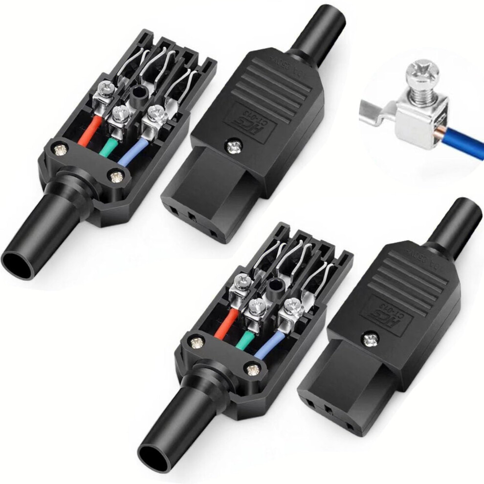 Runcci-Yun 4 Pcs Iec 320 C13 Connector 250V Ac 3 Pin Female To Female Power Connector Adapter With Screw Terminal Iec C13 3 Pin Adapter(Black) Black 5003549984973