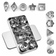 (7) 30-Piece Stainless Steel Cookie Cutter Set, Home Cake Pastry Biscuit Fondant Cutting Molds, Silver