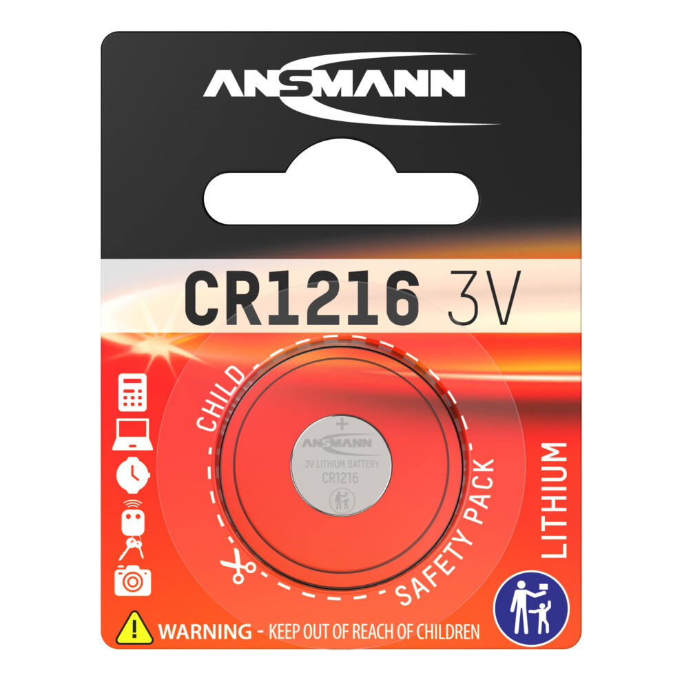 Ansmann Cr1216 Coin Battery [Pack Of 1] Lithium 3V Button Cell Ideal For Small Clocks, Cameras, Keyless Remotes, Calculators, And Small Toys 5000028480810