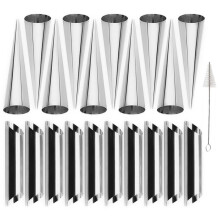 Taipintee 10-Piece Bread Baking Pan Set, Conical Cylinder/Round Tube Bidirectional, Stainless Steel, Silver