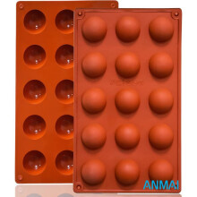 (Semicircle) Anmai Silicone Semi Sphere Mold 15 Cavities Non-Stick for Jelly Chocolate Cake 29x17x1 cm