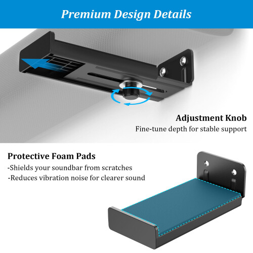 PlusAcc Universal Adjustable Wall Mount Brackets Holder for Soundbar Black 2