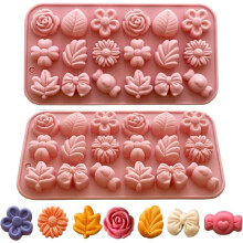 KuviKoo Silicone Baking Molds Set - Flowers, Leaves, Candy, Bow Shapes for Chocolate, Gummies, Ice Decoration, Food Safe Material, Easy to Clean
