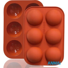 (Biscuit) Anmai Half Sphere 6 Cavity Silicone Mold Baking Mold Hemisphere Cake Mold Chocolate Mold Jelly Mold Mousse Cupola Mold 19 x 13 x 2.8 cm