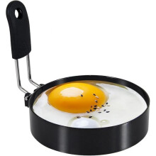 Caltucus Core Egg Ring Mold, Stainless Steel with Silicone Handle, Nonstick, Black, 3.5 Inch