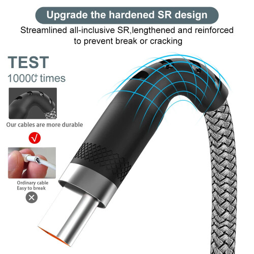 USB Typ C 6A Schnellladekabel, Highspeed-Datensynchronisations-Ladekabel, Kabellänge: 3 m 2