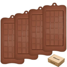 (Rectangle) 4-Pack Silicone Chocolate Molds for Homemade Chocolate, Candy, Jelly, or Ice Cubes, Brown, Rectangle
