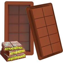(Chocolate with 10 Large Squares) ORIGINAL DEALS Silicone Chocolate Mold Dubai with Kadayif Filling 10 Large Squares 25 x 13 x 2.2 cm Brown