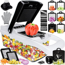 26-in-1 Multifunctional Vegetable Slicer, Apple Corer, Stainless Steel 13 Blades, with Container, White/Black