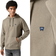 Wrangler ENSFARVET HÆTTETRØJE TRÆ BOMULDS TRØJE MED HÆTTE KÆNGURULOMME BRUN M