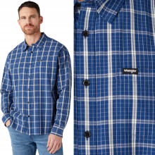 Wrangler 1 lomme denim løs blå bomuldsskjorte i tern M