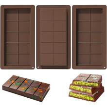(2) 3-Piece Silicone Chocolate Mold Set Dubai Home Chocolate Molds 10 Squares Finished Size 22x10x2 cm Food-Grade Silicone