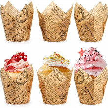 200 Pcs Tulip Cupcake Liners Brown - Natural Wood Pulp Greaseproof Waterproof Non-Toxic - Elegant Party Baking Cups