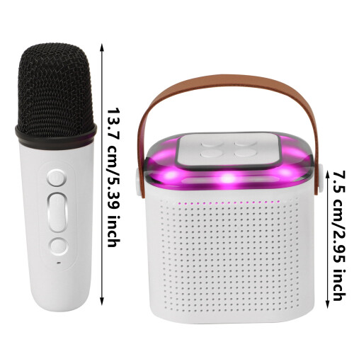 Mini Karaoke Machine with 2 Wireless Microphones White 1