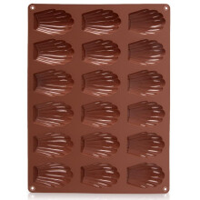 Silicone Baking Mold 18-Cavity Madeleine Pan Shell Shape Chocolate Mold Non-Stick Easy Release Temperature -40C to 220C Brown