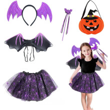 Fledermaus-Kostüm Karnevalskostüm 5-teilig Schwarz 3-8 Jahre — fledermaus kostüm 5 tlg, karneval outfit mädchen, halloween kinder set