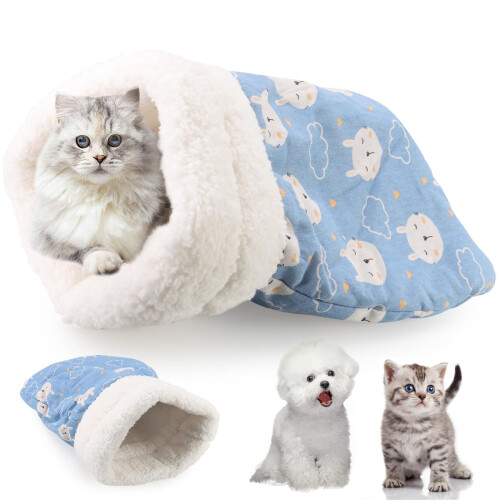 Cat Sleeping Bag Bed Soft Plush Self-Warming Cave Size S 1