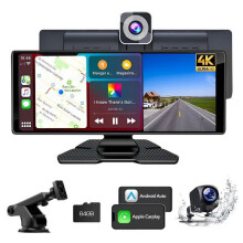 10.26-Inch Bluetooth Car Screen 64GB, Wireless CarPlay and Android Auto, Wireless Car Stereo, 4K Plus 1080P Front and Re