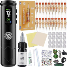 A1 Pro Wireless Rotary Tattoo Machine Kit, 4.0 mm Stroke, 2000 mAh Battery, 20 Needles, Portable Pen Style