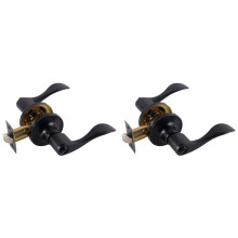 2X Traditional Wave Style Reversible Door Lever , Matte Black Interior Door Handle for Bedroom, Bathroom, Closet