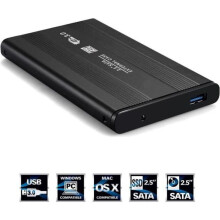 External Hard Drive Enclosure, Black, USB 3.0, 2.5 Inch, Shockproof, Plug and Play, Portable Storage