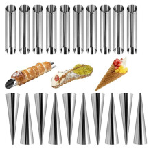 BOMSTOM 10-Piece Cone Shape Cake Roll Molds, Stainless Steel Cylinder Roll Formers, Silver Baking Tools